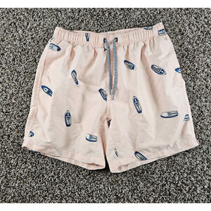 Franks Mens Sz S Swimsuit Swim Trunks Light Pink Blue Boat Print